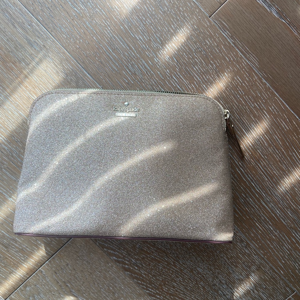 Kate spade shimmy Lola Glitter Cosmetic Case Pouch Rose Gold